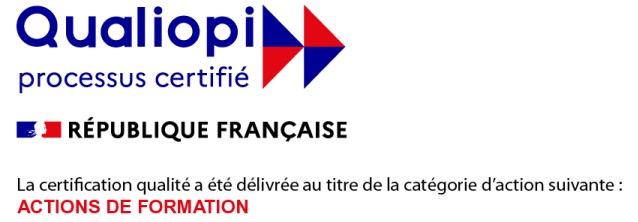 Logo Qualiopi, processus certifié, République française. La certification qualité a été délivrée au titre de la catégorie d'action suivante : actions de formation